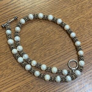 BALI Sterling Silver & 14KT Pearl Necklace & Bracelet Toggle Set